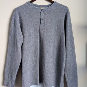 Vintage LL Bean Henley Shirt Mens Large Two Layer River Drivers Wool Blend Blue